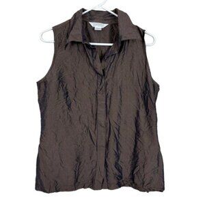 VTG 90s Compagnie Internationale 100% Silk Brown Top Dark Academia Sz 11/12